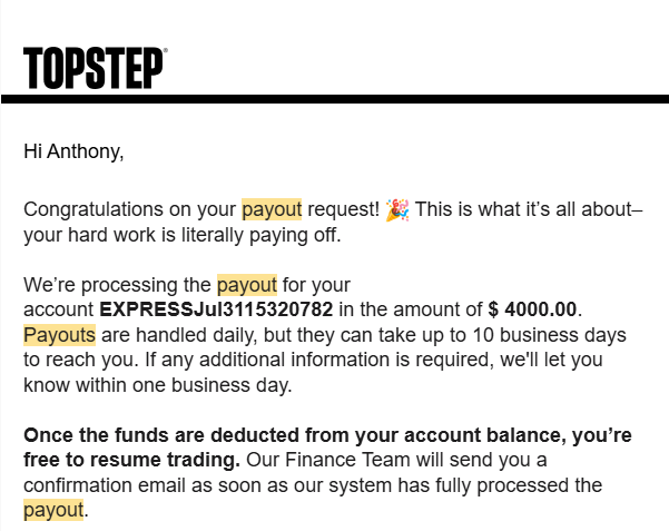 TopStep $4,000 Payout