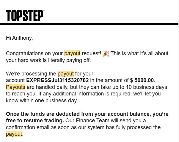 Topstep $5,000 payout